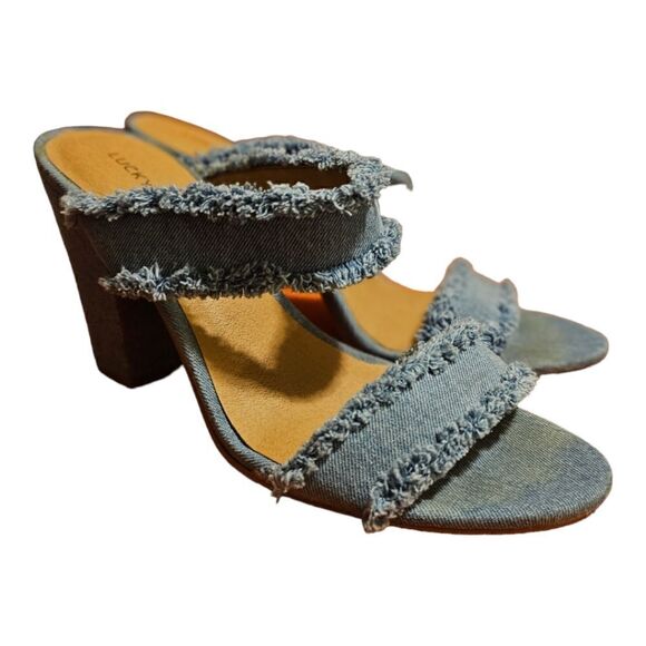 LUCKY BRAND Mkennah Light Blue Denim Heels Sandals - Size 10 - Picture 1 of 8